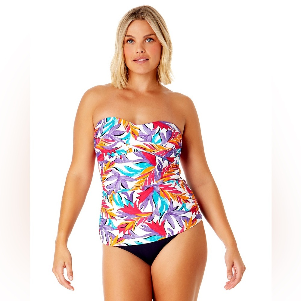 Anne Cole Women's Dance Floor Palm Twist Front Bandeaukini Swim Top- Size Medium